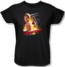 Airwolf Ladies T-shirt Airwolf Collage Black Tee Shirt