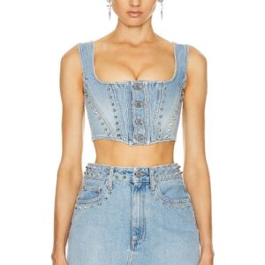 Alessandra Rich Denim Corset Top in Light Blue - Blue. Size 38 (also in 36).