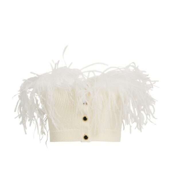 Alessandra Rich Wool Feather-Trim Bandeau Top