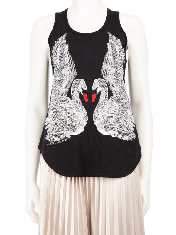 Alexander McQueen Black Swan Embroidered Tank Top