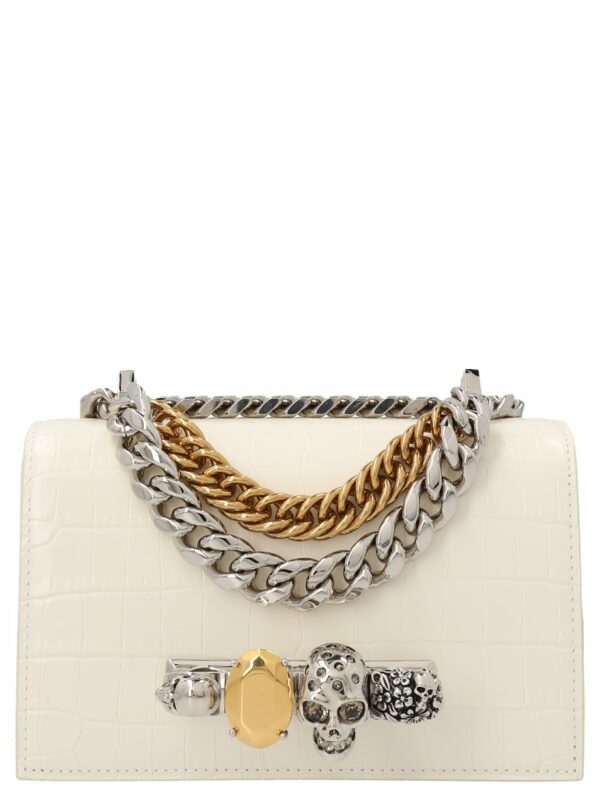 Alexander McQueen Ivory Jewelled Satchel Mini Bag With Chain