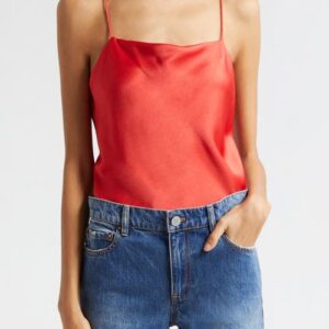 Alice + Olivia Harmony Satin Camisole in Bright Poppy at Nordstrom, Size Large