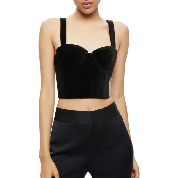 Alice + Olivia Jeanna Crop Velvet Corset Bustier Top in Black at Nordstrom Rack, Size 10