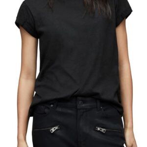 AllSaints Anna Cuff Sleeve Cotton T-Shirt in Black at Nordstrom, Size 4 Us