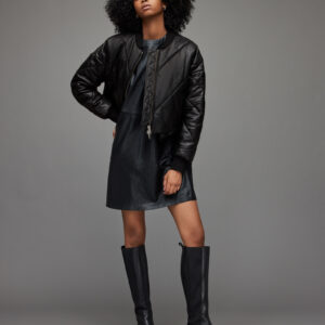 Allsaints Bailey Cropped Leather Puffer Jacket