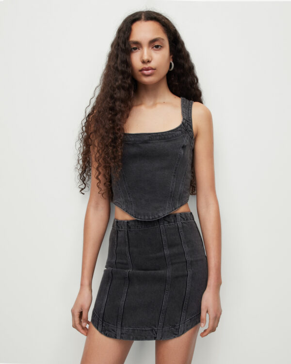 Allsaints Charli Denim Cropped Corset Top