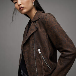 Allsaints Dalby Leopard Print Leather Biker Jacket