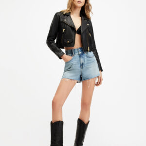 Allsaints Elora Cropped Slim Leather Biker Jacket