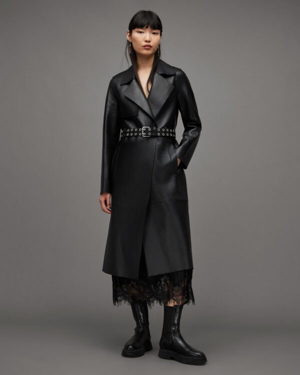 Allsaints Farren Leather Eyelet Belted Trench Coat