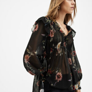 Allsaints Iryna Frill Printed Sheer Top