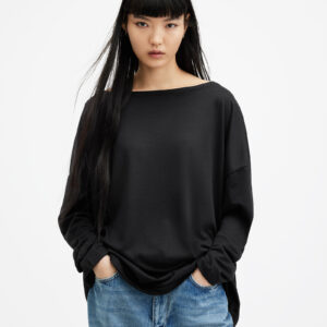 Allsaints Women's Rita Loose and Oversized Long Sleeve T-shirt, Black, Size: M