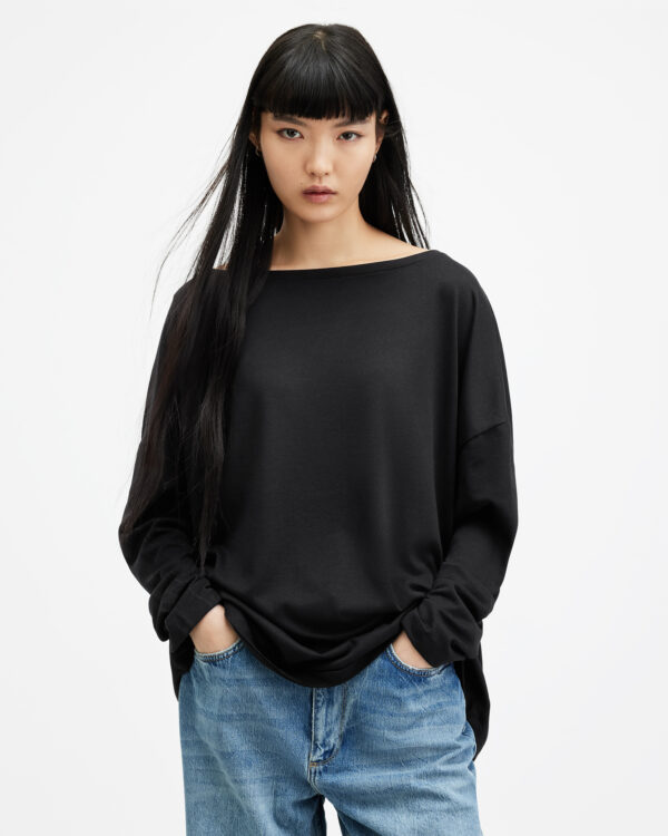 Allsaints Women's Rita Loose and Oversized Long Sleeve T-shirt, Black, Size: M