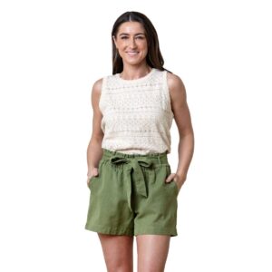 Hope & Henry Women's Cinched Waist Short - Olive light linen