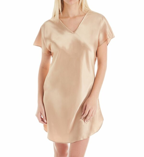 Amanda Rich Women's Bias Cut Satin T-Shirt Gown in Beige (412-40) | Size Medium | HerRoom.com