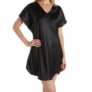 Amanda Rich Women's Bias Cut Satin T-Shirt Gown in Black (412-40) | Size Large | HerRoom.com