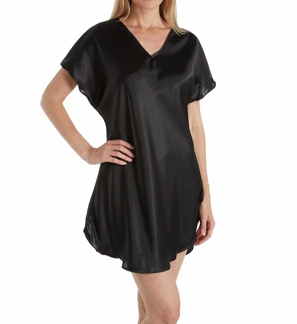 Amanda Rich Women's Bias Cut Satin T-Shirt Gown in Black (412-40) | Size Large | HerRoom.com