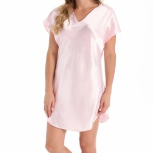 Amanda Rich Women's Bias Cut Satin T-Shirt Gown in Pink (412-40) | Size Medium | HerRoom.com