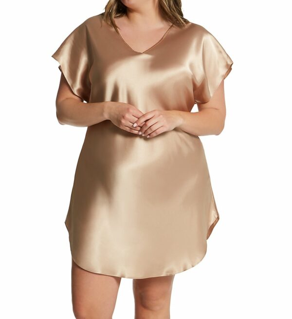 Amanda Rich Women's Plus Bias Cut Satin T-Shirt Gown in Beige (412-40X) | Plus Size XL | HerRoom.com