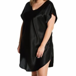 Amanda Rich Women's Plus Bias Cut Satin T-Shirt Gown in Black (412-40X) | Plus Size 2XL | HerRoom.com