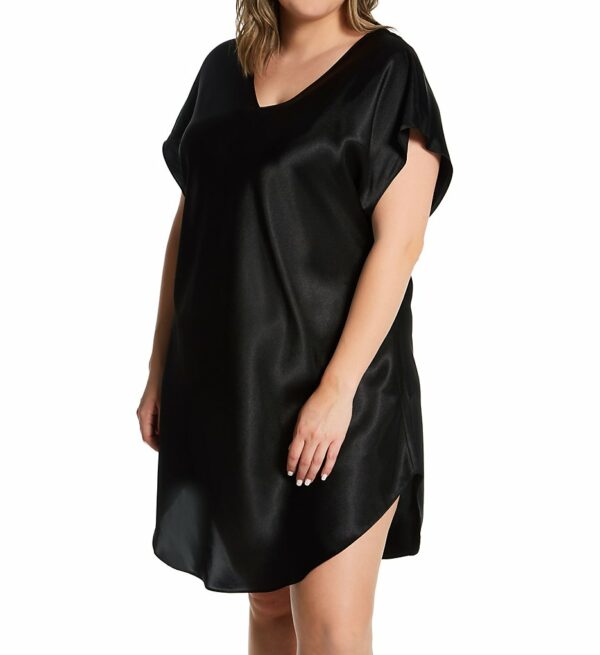 Amanda Rich Women's Plus Bias Cut Satin T-Shirt Gown in Black (412-40X) | Plus Size 2XL | HerRoom.com