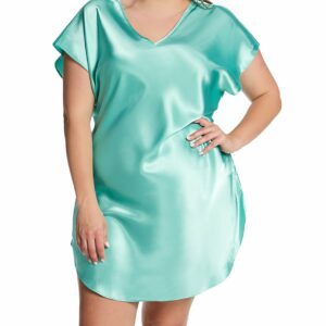 Amanda Rich Women's Plus Bias Cut Satin T-Shirt Gown in Blue (412-40X) | Plus Size 2XL | HerRoom.com