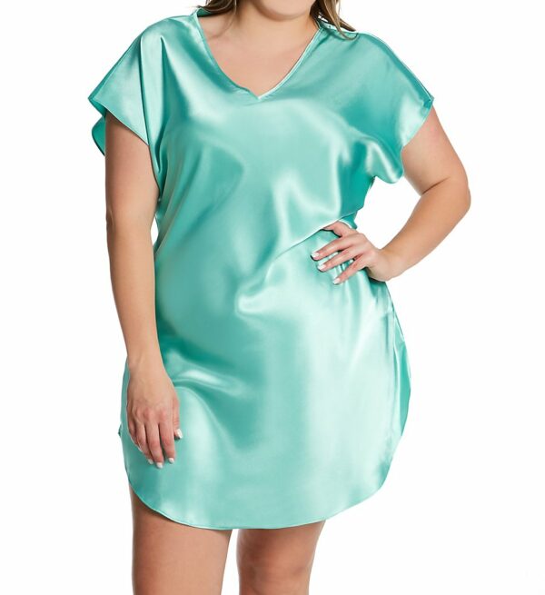 Amanda Rich Women's Plus Bias Cut Satin T-Shirt Gown in Blue (412-40X) | Plus Size 2XL | HerRoom.com