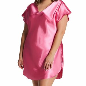 Amanda Rich Women's Plus Bias Cut Satin T-Shirt Gown in Candy Pink (412-40X) | Plus Size 2XL | HerRoom.com