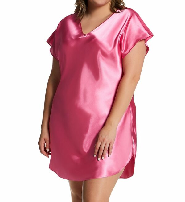 Amanda Rich Women's Plus Bias Cut Satin T-Shirt Gown in Candy Pink (412-40X) | Plus Size 2XL | HerRoom.com