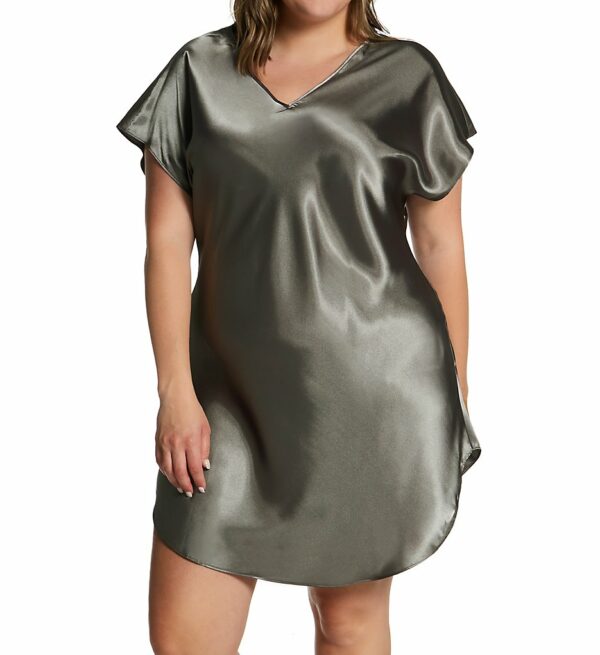 Amanda Rich Women's Plus Bias Cut Satin T-Shirt Gown in Grey (412-40X) | Plus Size 2XL | HerRoom.com