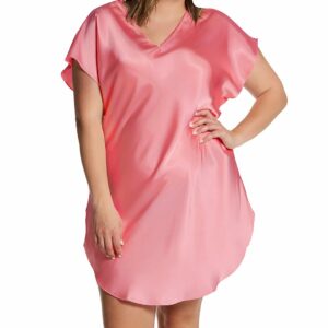 Amanda Rich Women's Plus Bias Cut Satin T-Shirt Gown in Orange (412-40X) | Plus Size XL | HerRoom.com