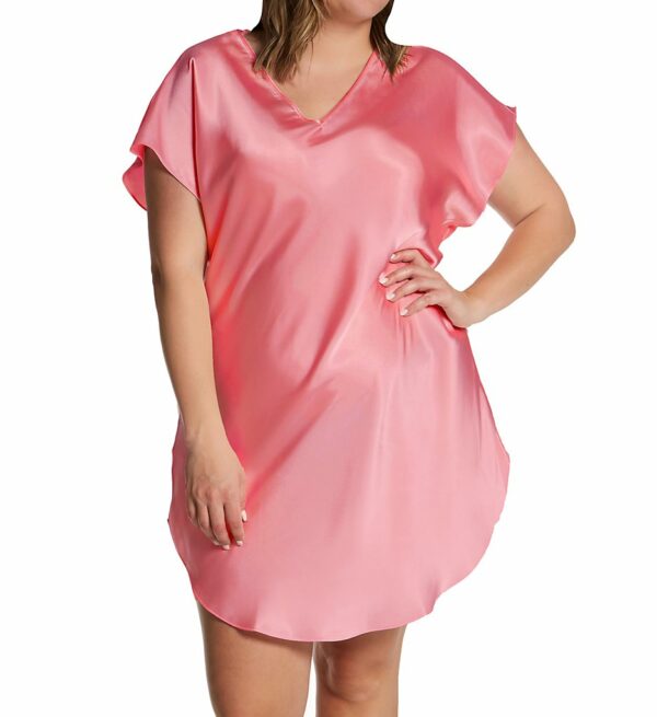 Amanda Rich Women's Plus Bias Cut Satin T-Shirt Gown in Orange (412-40X) | Plus Size XL | HerRoom.com