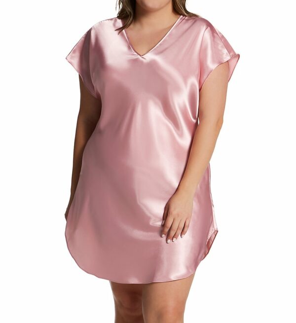 Amanda Rich Women's Plus Bias Cut Satin T-Shirt Gown in Pink (412-40X) | Plus Size XL | HerRoom.com