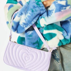 Amber Lilac Heart Quilt Shoulder Bag