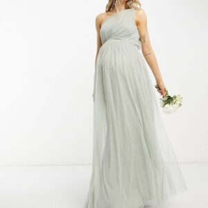 Anaya With Love Maternity Bridesmaid tulle one-shoulder maxi dress in sage green