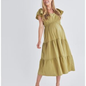 Angel Maternity Maternity Angel Ruffled Dress in Chartreuse - Chartreuse