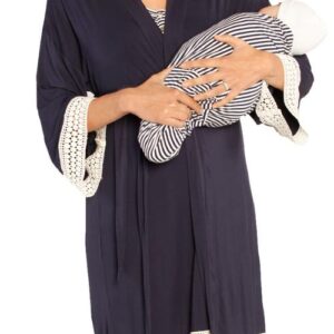 Angel Maternity Nursing Dress, Robe & Baby Blanket Set in Navy Stripes at Nordstrom, Size Medium