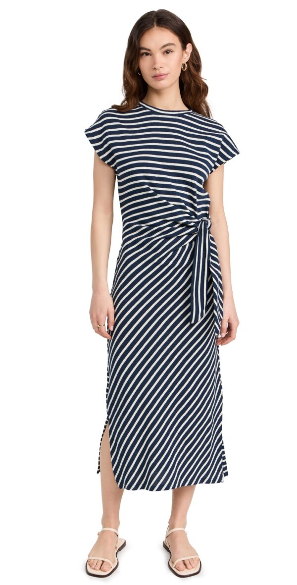 Apiece Apart Vanina Cinched Waist Dress Navy/Cream Stripe M