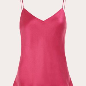 Asceno Women's Milos Camisole Pajama Top in Hot Pink Silk