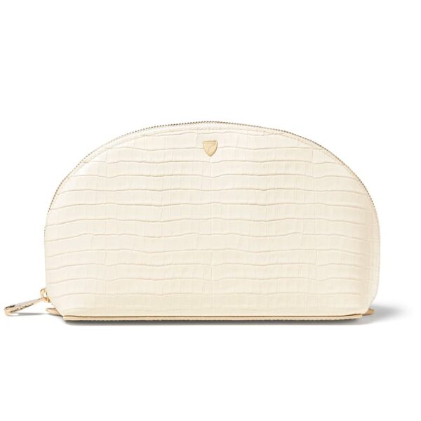 Aspinal of London Women's Cream Leather Crocodile Print Large Makeup & Toiletry Bag