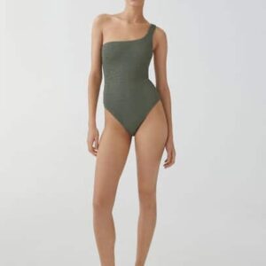 Asymmetrical textured swimsuit olive green - Woman - L - MANGO