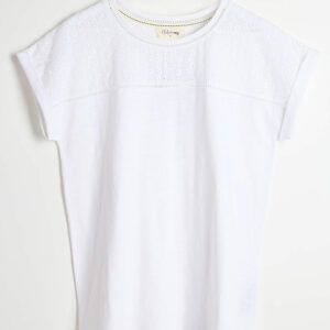 Autonomy White - Short Sleeve Broderie Detail T-shirt, Size: M