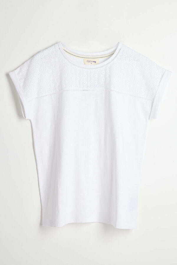 Autonomy White - Short Sleeve Broderie Detail T-shirt, Size: M