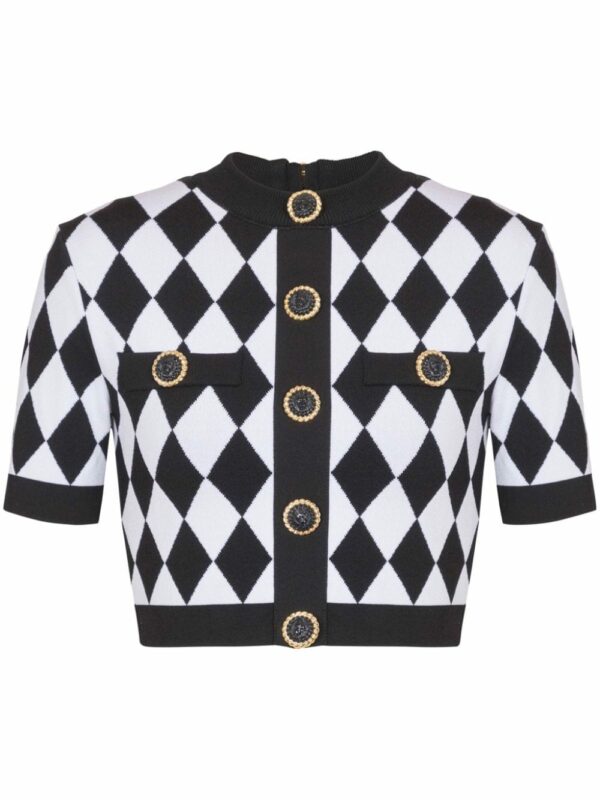 BALMAIN- Buttoned Diamond Crop Top