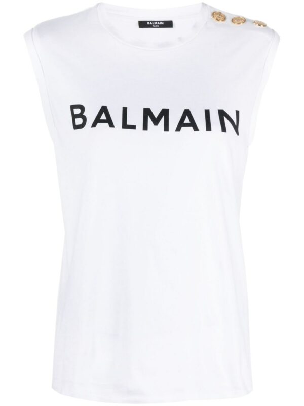 BALMAIN- Logo Organic Cotton Sleeveless Top