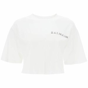 BALMAIN cropped t-shirt with metallic logo