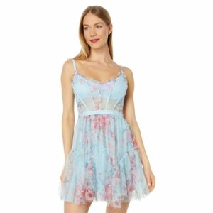 BCBGMAXAZRIA Printed Tulle Cocktail Dress (Corydalis Blue Combo) Women's Dress