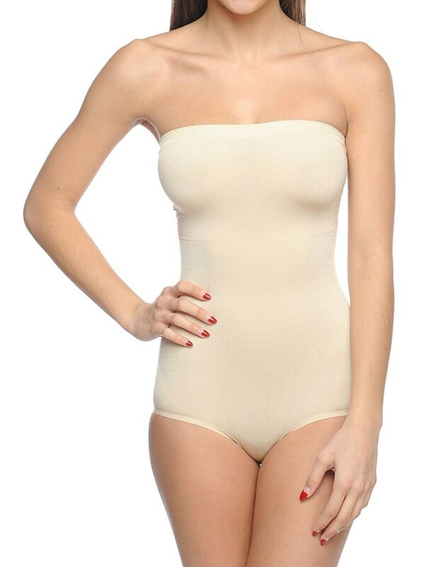 BODY BEAUTIFUL SHAPEWEAR Women's Strapless Shapewear Bodysuit - Beige - Size M/L