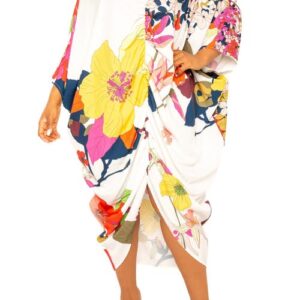 BUXOM COUTURE Print Cinch Waist Caftan Dress in White Multi at Nordstrom, Size 2X