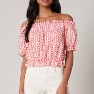 Backroad Eyelet Off the Shoulder Crop Top