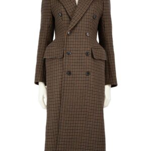 Balenciaga Brown Wool Houndstooth Long Coat